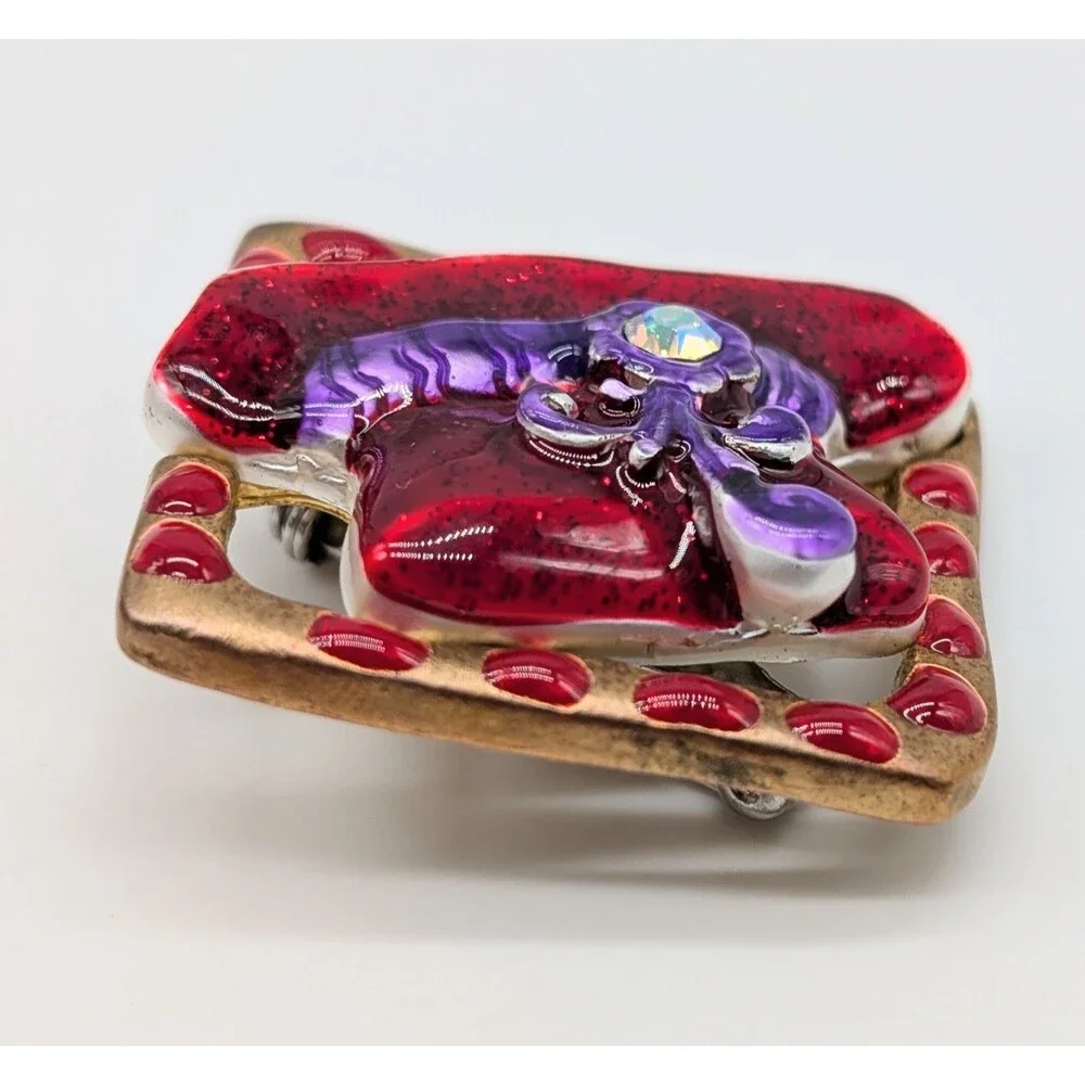 VTG AJMC Red Hat Lady Enamel Rhinestone Brooch Pin